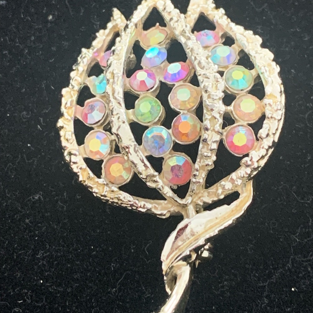 VINTAGE Gold Brooch with Iridescent Accents signed Hollywood